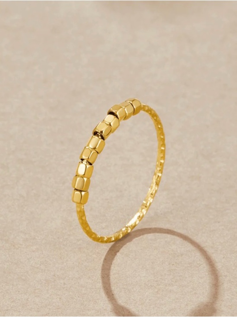 Delicate Gold Fidget Bead Ring for Women - Minimal Stacking Band Size 8.